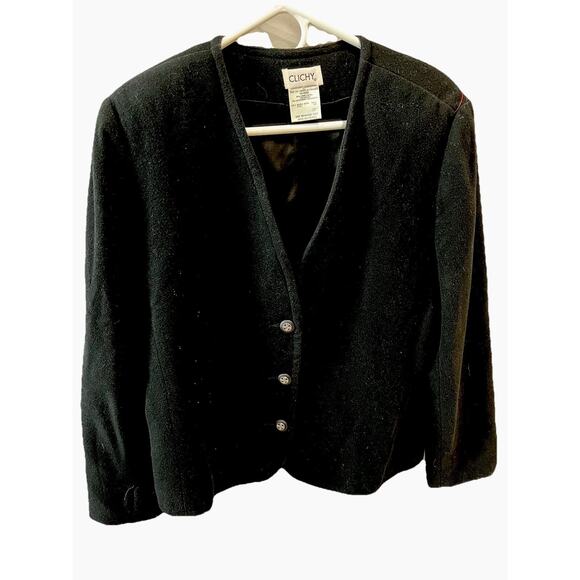 Vtg Clichy Wool black v wool cashmere cardigan grunge ,whimsigoth dark sz-12/L - Picture 1 of 4
